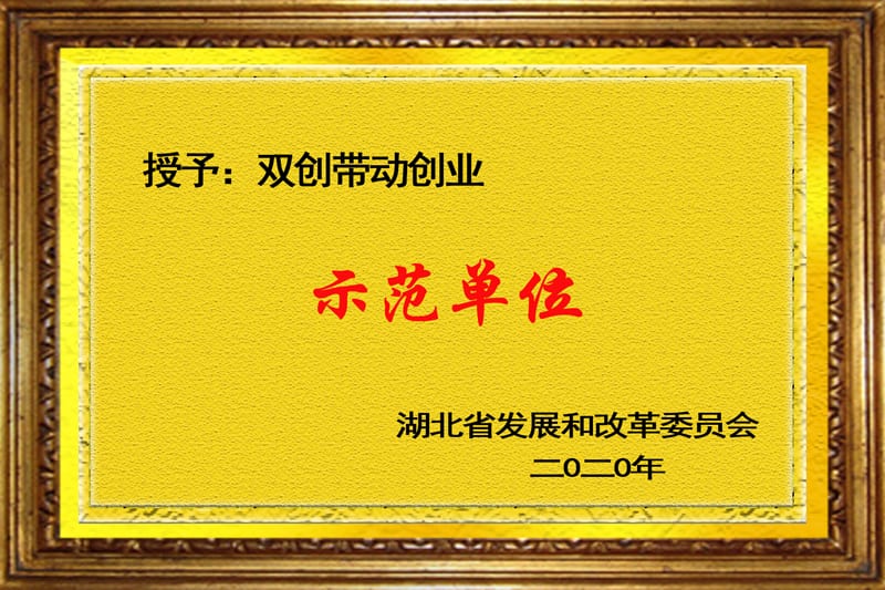 双创带动创业示范单位 牌匾